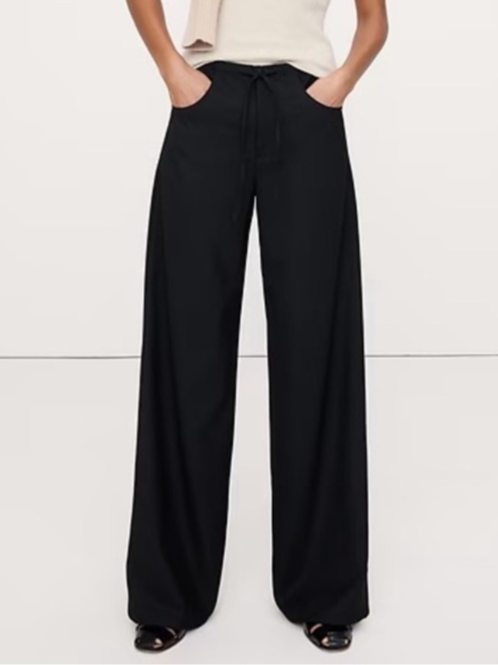 NEW Banana Republic Black Mid-Rise Wide-Leg Wool Drawstring Pant 826491 🖥️1️⃣0️⃣